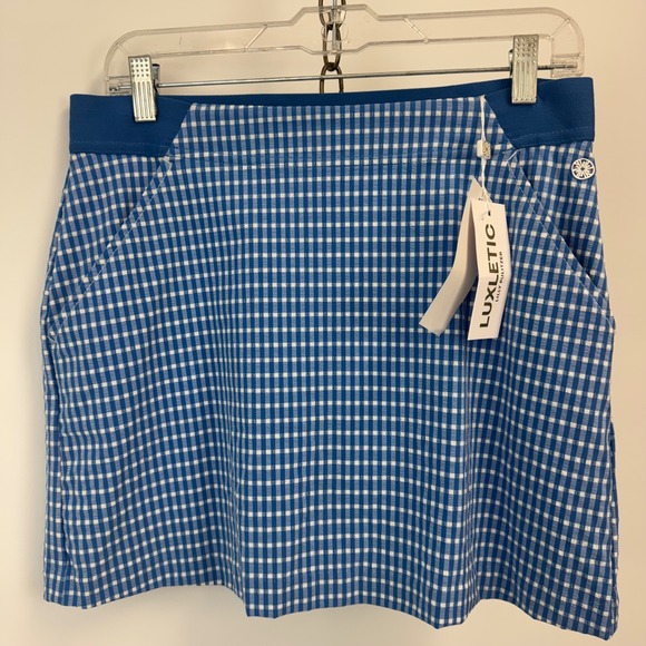 Lilly Pulitzer Luxletic Aona Skort UPF 50+ Morelle Blue Gingham Size 4 NWT - Picture 1 of 16